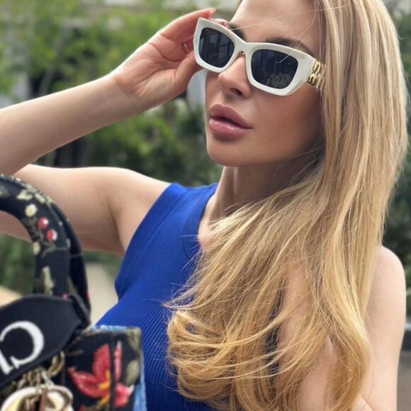 Miu Miu MU09WS 1425S0 Sunglasses White Cat Eye Frame, Dark Grey Lenses main image 6